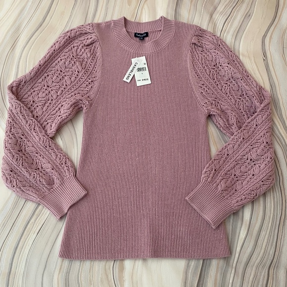 NEW! Splendid Phoebe Cashblend Pointelle Crewneck Sweater Lavender Pink S - $148 - Picture 7 of 14